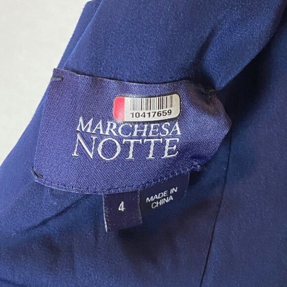 Marchesa Notte Navy Lace Ruffle Formal Gown $1195 - Picture 12 of 13